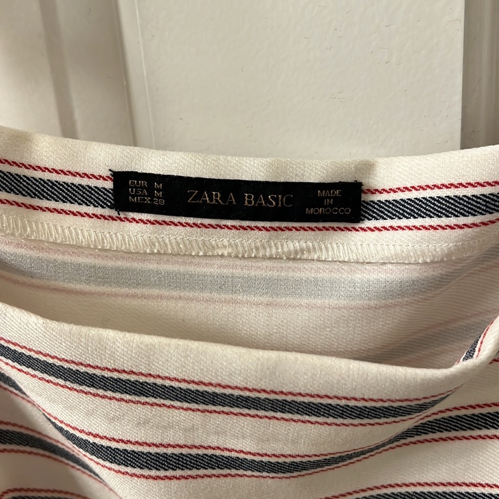 Zara Basic Medium Belted Red White Blue Striped D… - image 2